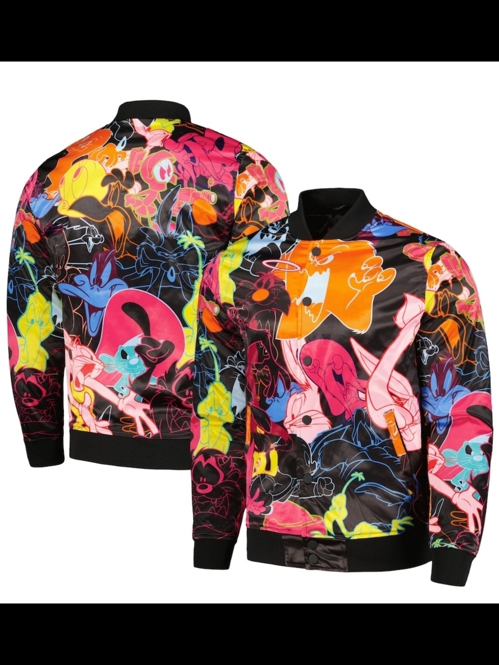 Warner Bros. Neon Cartoon Print Bomber Jacket - Black with Multicolor
